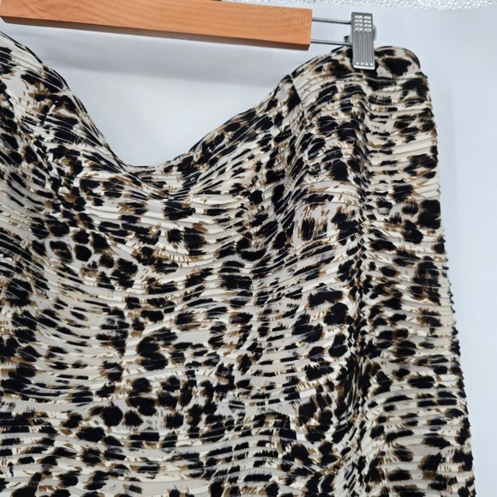 New Directions Women's Black Ivory‎ Leopard Print Mesh Pleated Midi Skirt XL - Picture 3 of 11